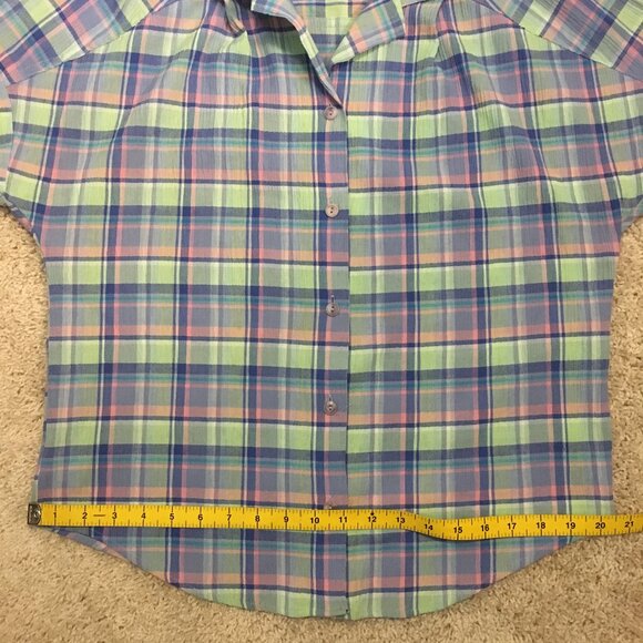 Vintage St Michael Plaid Pastelcore Seersucker Short Sleeve Button Down - Picture 14 of 16